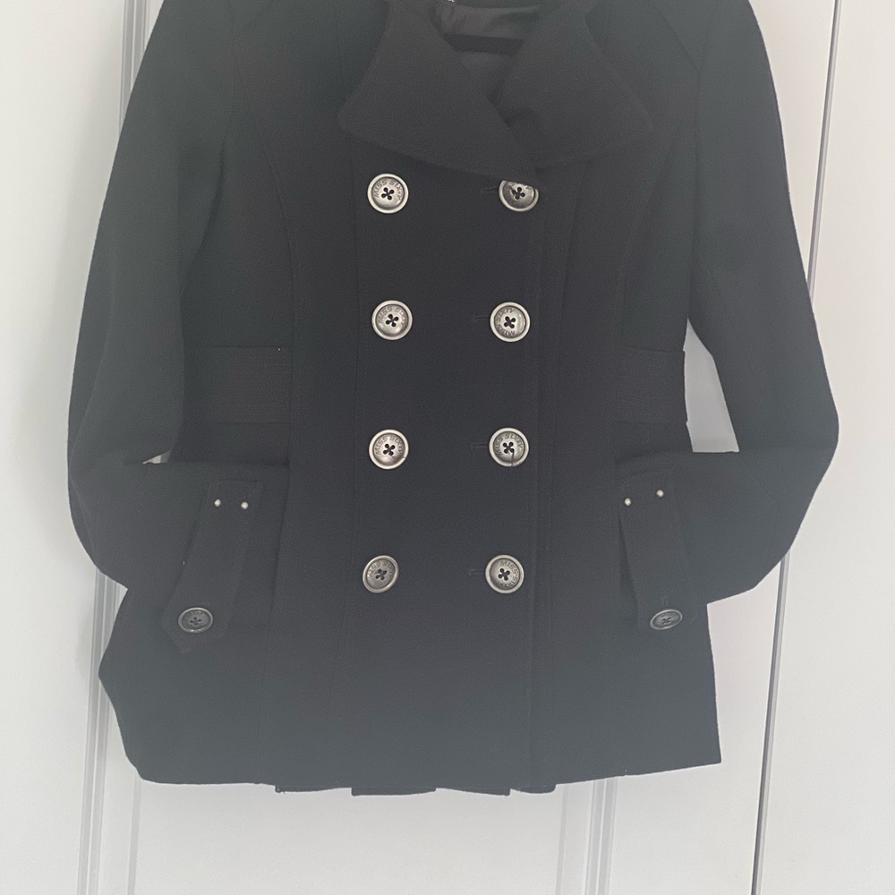 Elegant Black Wool Double-Breasted Women's Coat